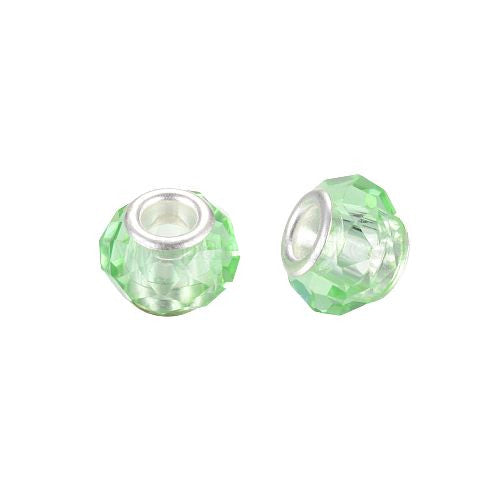 Large Hole Glass Beads, Faceted, Light Green, 14x8mm - BEADED CREATIONS