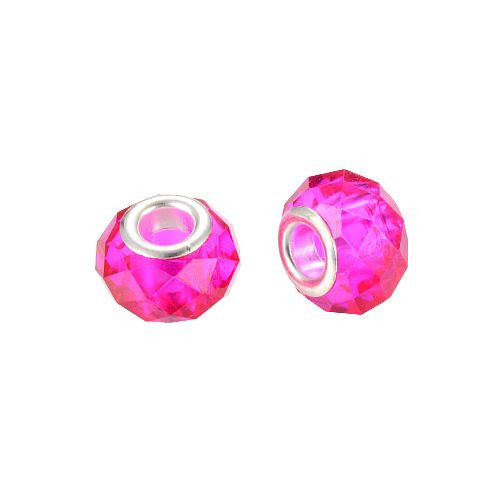 Large Hole Glass Beads, Faceted, Magenta, 14x8mm - BEADED CREATIONS