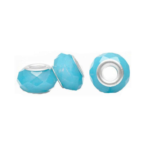 Large Hole Glass Beads, Faceted, Opaque, Light Blue, 14x8mm - BEADED CREATIONS