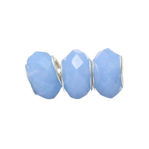 Large Hole Glass Beads, Faceted, Opaque, Sky Blue, 14x8mm - BEADED CREATIONS