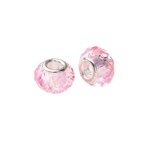 Large Hole Glass Beads, Faceted, Pink, 14x8mm - BEADED CREATIONS