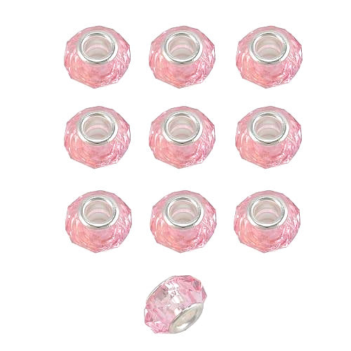 Large Hole Glass Beads, Faceted, Pink, 14x8mm - BEADED CREATIONS