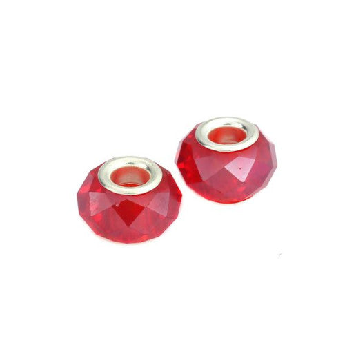 Large Hole Glass Beads, Faceted, Red, 14x8mm - BEADED CREATIONS