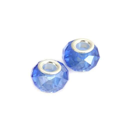 Large Hole Glass Beads, Faceted, Sapphire Blue, 14x8mm - BEADED CREATIONS