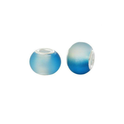 Large Hole Glass Beads, Frosted, Gradient, Blue, Rondelle, 15x11mm - BEADED CREATIONS