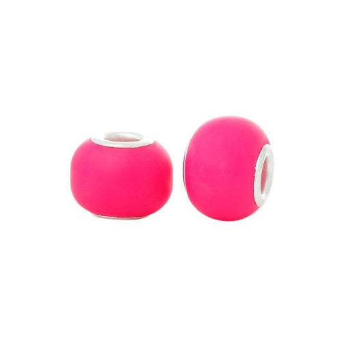 Large Hole Glass Beads, Matte, Hot Pink, Rondelle, 15x11mm - BEADED CREATIONS