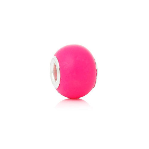 Large Hole Glass Beads, Matte, Hot Pink, Rondelle, 15x11mm - BEADED CREATIONS