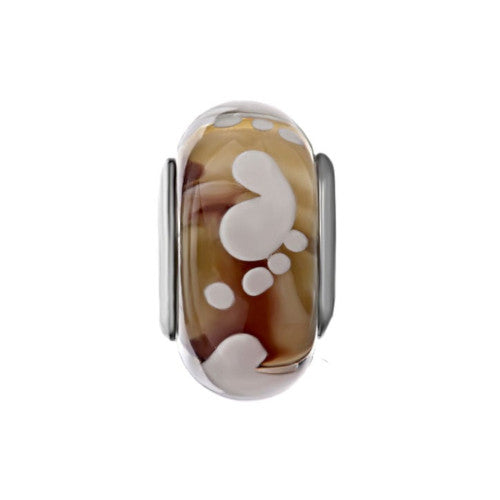 Large Hole Glass Beads, Murano Glass, Footprint, White, Brown, Rondelle, 14mm - BEADED CREATIONS