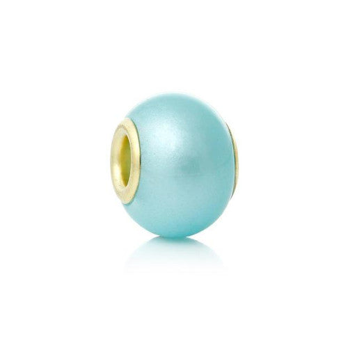 Large Hole Glass Beads, Pearlized, Blue, Rondelle, Golden Core, 14x11mm - BEADED CREATIONS