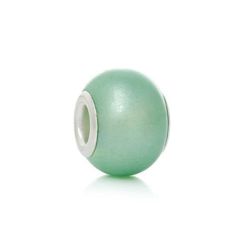 Large Hole Glass Beads, Pearlized, Green, Rondelle, Silver Core, 14x11mm - BEADED CREATIONS