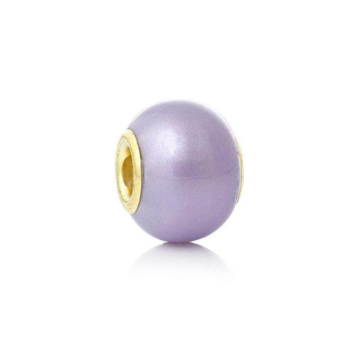 Large Hole Glass Beads, Pearlized, Lilac, Rondelle, Golden Core, 14x11mm - BEADED CREATIONS