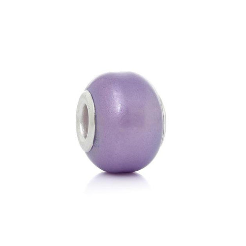 Large Hole Glass Beads, Pearlized, Lilac, Rondelle, Silver Core, 14x11mm - BEADED CREATIONS