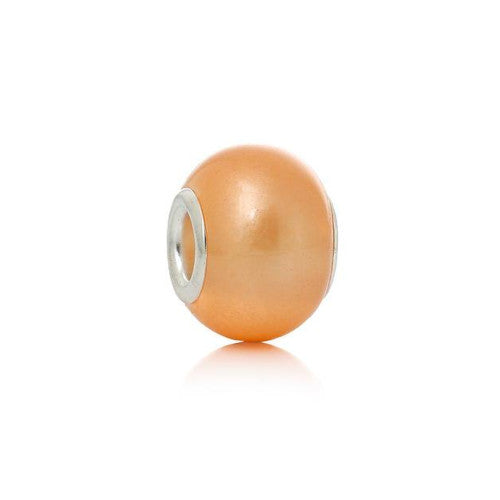 Large Hole Glass Beads, Pearlized, Peach, Rondelle, Silver Core, 14x11mm - BEADED CREATIONS