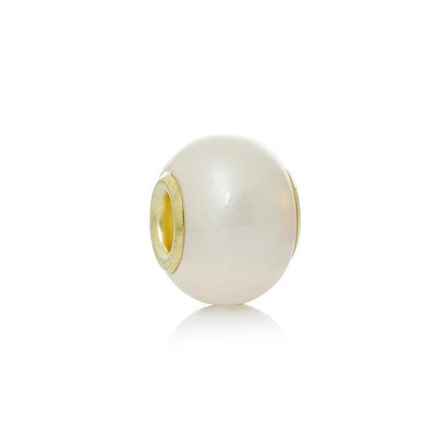 Large Hole Glass Beads, Pearlized, White, Rondelle, Golden Core, 14x11mm - BEADED CREATIONS