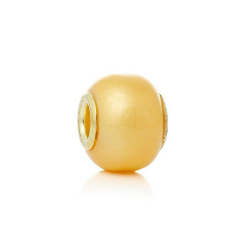 Large Hole Glass Beads, Pearlized, Yellow, Rondelle, Golden Core, 14x11mm - BEADED CREATIONS