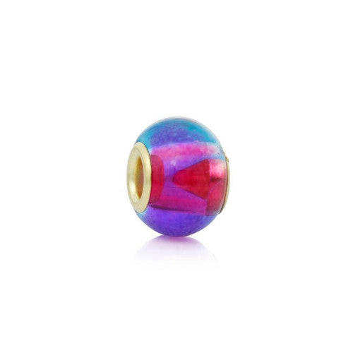 Large Hole Glass Beads, Pink, Blue, Two-Tone, Gold Plated Core, Rondelle, 15x12mm - BEADED CREATIONS
