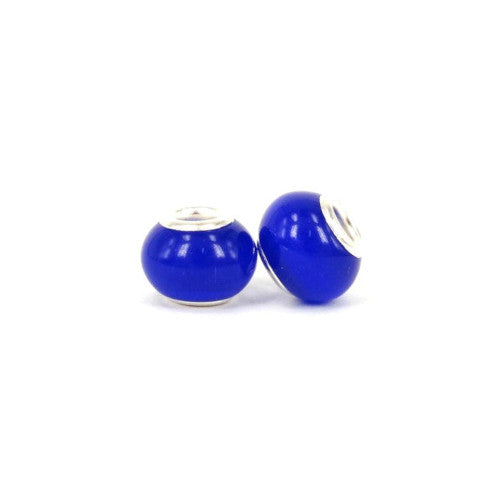 Large Hole Glass Beads, Royal Blue, Cat's Eye, Rondelle, 14x10mm - BEADED CREATIONS