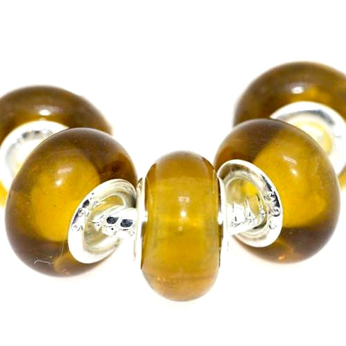 Large Hole Glass Beads, Translucent, Amber, Rondelle, 14x11mm - BEADED CREATIONS