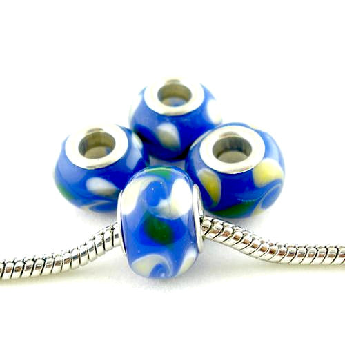 Large Hole Glass Beads, Translucent, Blue, Multicolored, Rondelle, 14x10mm - BEADED CREATIONS
