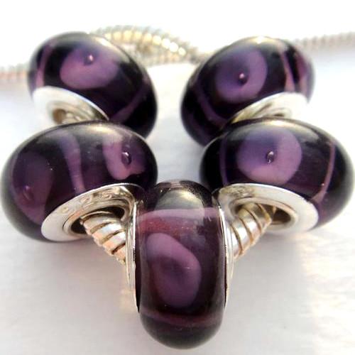 Large Hole Glass Beads, Translucent, Dark Purple And Lilac, Rondelle, 14x10mm - BEADED CREATIONS