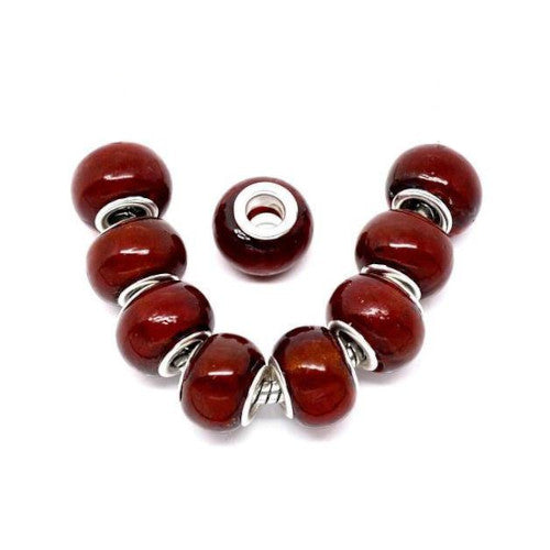 Large Hole Glass Beads, Translucent, Dark Red, Rondelle, 14x10mm - BEADED CREATIONS
