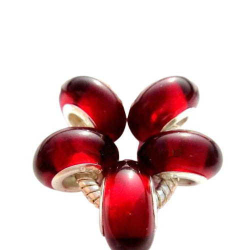 Large Hole Glass Beads, Translucent, Deep Red, Rondelle, 14x10mm - BEADED CREATIONS