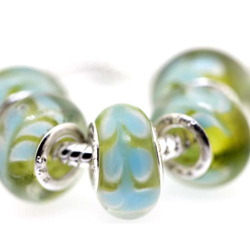Large Hole Glass Beads, Translucent, Green With Blue Swirls, Rondelle, 14x10mm - BEADED CREATIONS