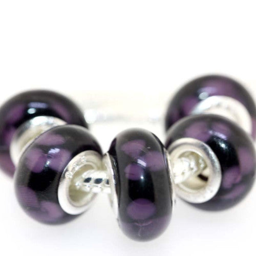 Large Hole Glass Beads, Translucent, Purple, Floral, Rondelle, 14x10mm - BEADED CREATIONS