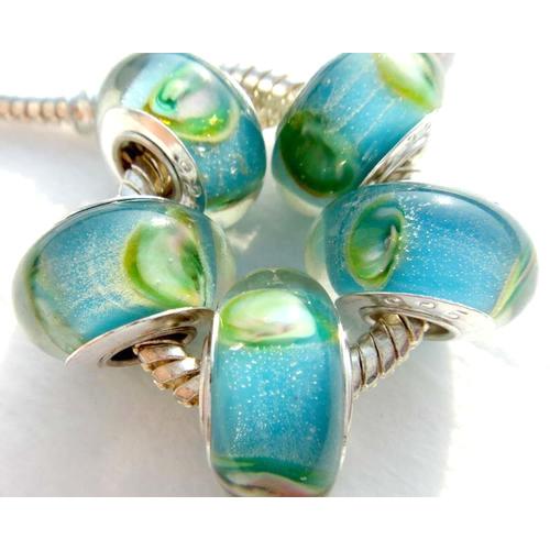 Large Hole Glass Beads, Transparent, Blue, Green, Rondelle, 14x10mm - BEADED CREATIONS