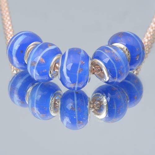 Large Hole Glass Beads, Transparent, Blue, White, Gold Foil, Rondelle, 14x10mm - BEADED CREATIONS