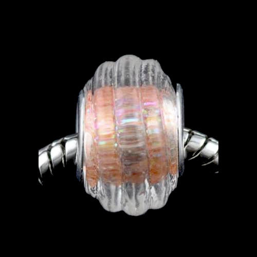 Large Hole Glass Beads, Transparent, Grooved, Iridescent, Light Salmon, Rondelle, 14x10mm - BEADED CREATIONS
