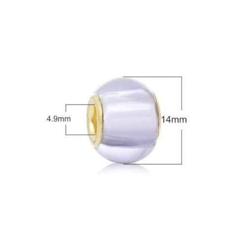 Large Hole Glass Beads, Transparent, Lilac, Rondelle, Golden Core, 14x11mm - BEADED CREATIONS