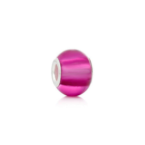 Large Hole Glass Beads, Transparent, Magenta, Rondelle, Silver Core, 14x11mm - BEADED CREATIONS
