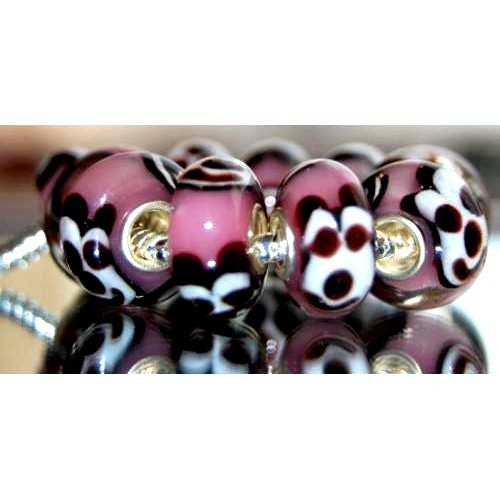 Large Hole Glass Beads, Transparent, Pink, Black, Mickey Mouse, 14x10mm - BEADED CREATIONS