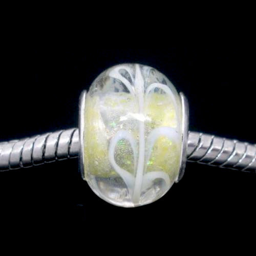 Large Hole Glass Beads, Transparent, Yellow, White, Rondelle, 14x10mm - BEADED CREATIONS