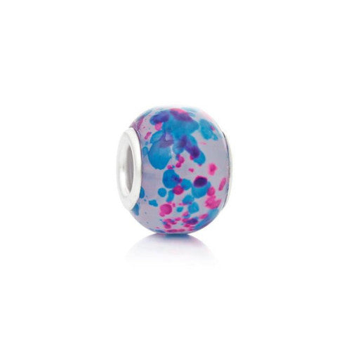 Large Hole Glass Beads, Blue, Pink, Mottled, Silver Plated Core, Rondelle, 14x11mm - BEADED CREATIONS