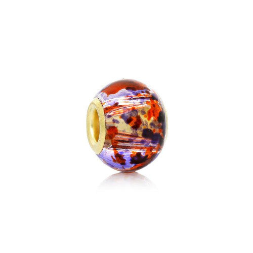 Large Hole Glass Beads, Purple, Orange, Mottled, Gold Plated Core, Rondelle, 14x11mm - BEADED CREATIONS