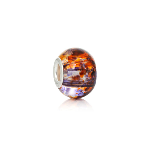 Large Hole Glass Beads, Purple, Orange, Mottled, Silver Plated Core, Rondelle, 14x11mm - BEADED CREATIONS