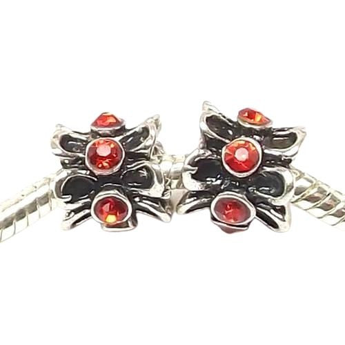 Large Hole Metal Beads, Antique Silver, Alloy, Red Rhinestones, Cylinder, Charm Beads, 10mm - BEADED CREATIONS