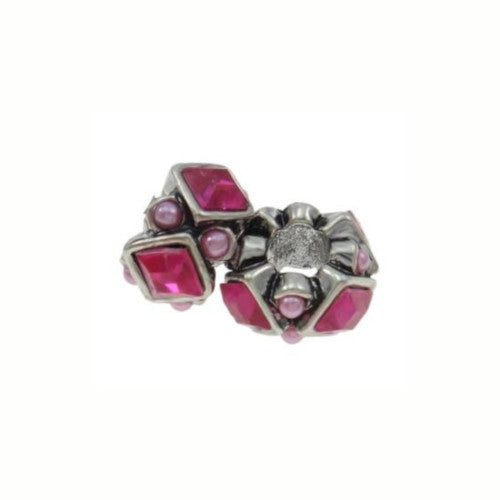 Large Hole Metal Beads, Rondelle, Fuchsia, Faux Pearls, Rhinestones, Antique Silver, Alloy, Charm Beads, 12mm - BEADED CREATIONS