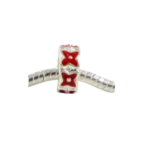 Large Hole Metal Beads, Rondelle, Raised, Floral, Red, Enamel, Silver Plated, Alloy, Charm Beads, 12mm - BEADED CREATIONS