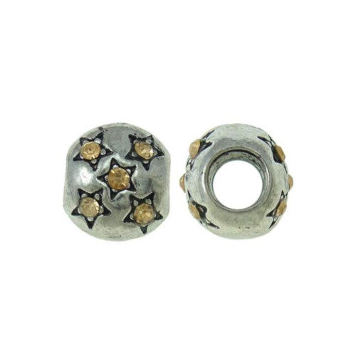 Large Hole Metal Beads, Star, Peach, Rhinestone, Antique Silver, Alloy, Charm Beads, 10mm - BEADED CREATIONS