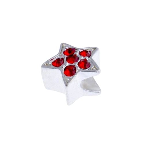 Large Hole Metal Beads, Star, Red, Rhinestones, Silver Plated, Alloy, Charm Beads, 13mm - BEADED CREATIONS