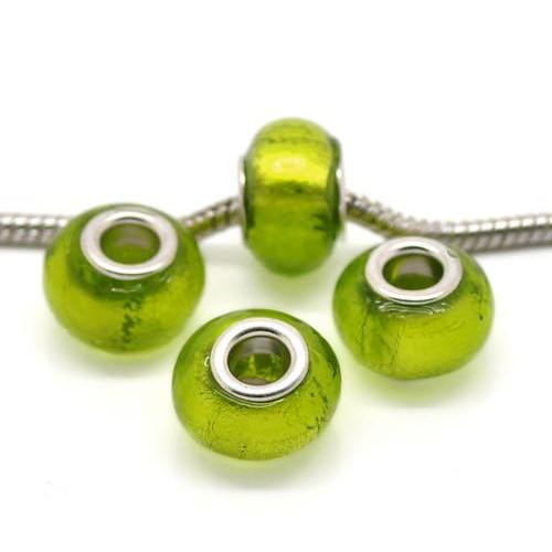 Large Hole Glass Beads, Apple Green, Foil, Rondelle, 14x10mm - BEADED CREATIONS