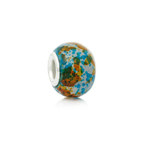 Large Hole Glass Beads, Aqua Blue, Orange, Mottled, 14mm - BEADED CREATIONS