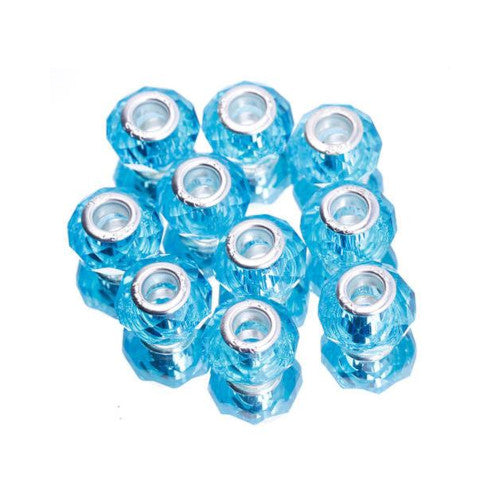 Large Hole Glass Beads, Faceted, Aqua Blue, 14mm - BEADED CREATIONS