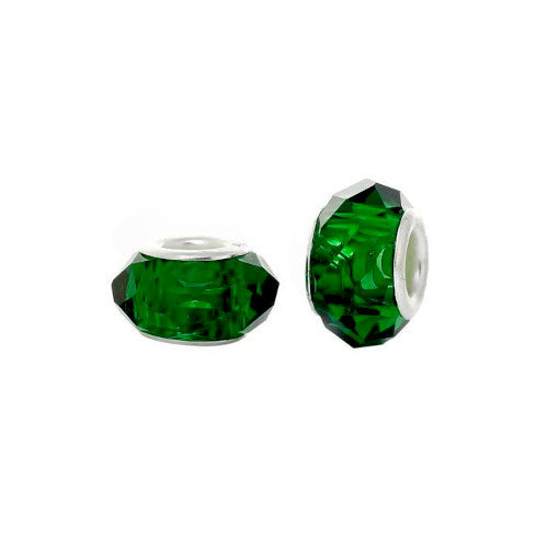 Large Hole Glass Beads, Faceted, Dark Green, 14mm - BEADED CREATIONS