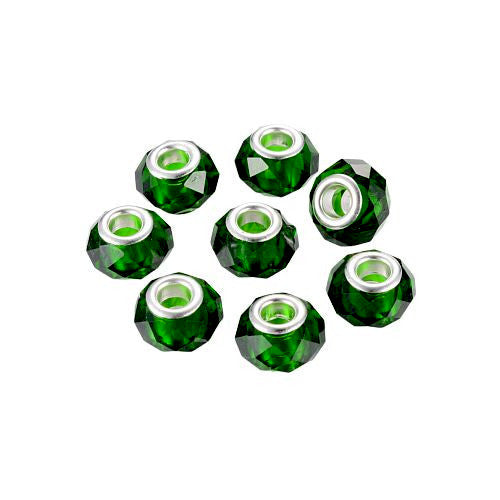 Large Hole Glass Beads, Faceted, Dark Green, 14mm - BEADED CREATIONS