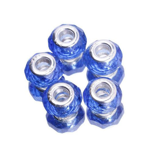 Large Hole Glass Beads, Faceted, Dodger Blue, 14mm - BEADED CREATIONS