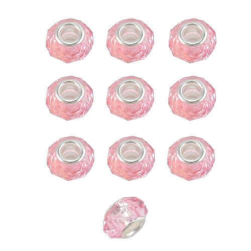 Large Hole Glass Beads, Faceted, Pink, 14mm - BEADED CREATIONS